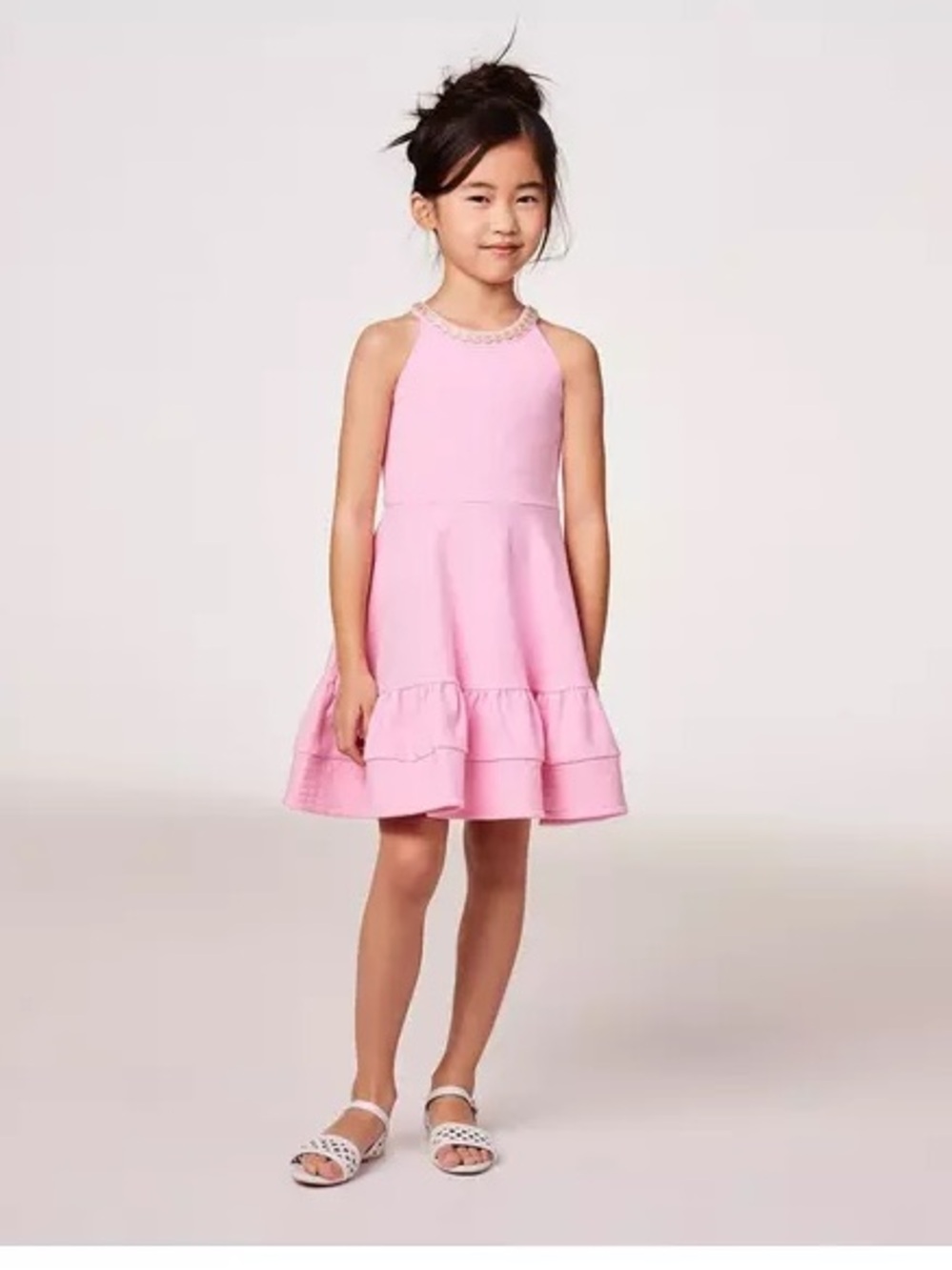 Janie and Jack Pink Halter Ruffle Hem Dress
